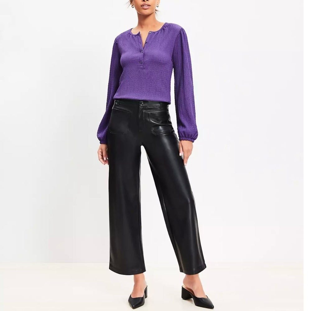 Loft Women’s Faux Leather Wide Leg Crop Pants | Size 8P